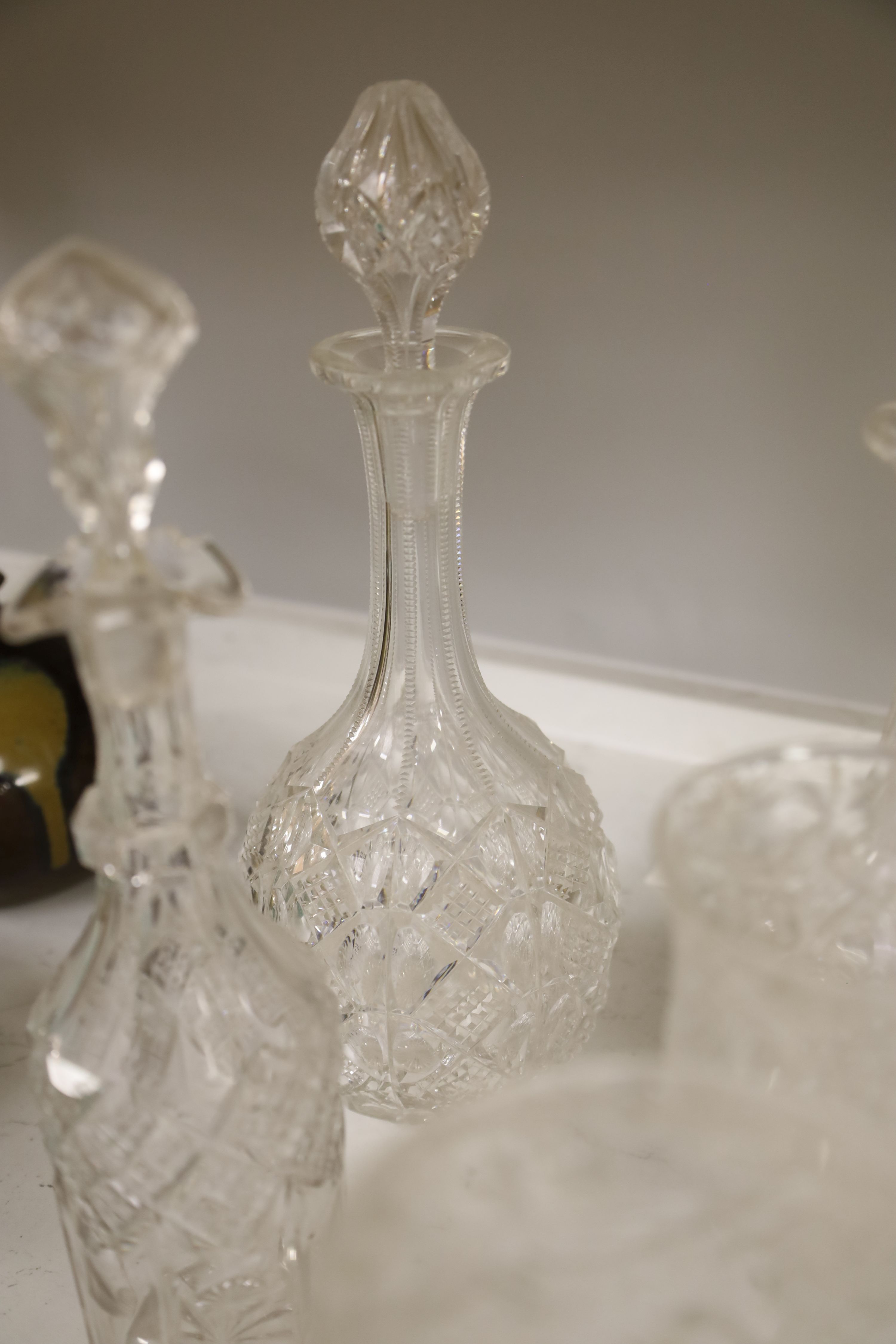 A quantity of 19th/20th century clear cut glass including five rock crystal glasses, tallest 35cm